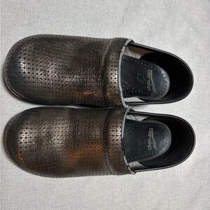 Dansko Silver and Gold Mules and Clogs with Textured Upper